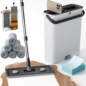 Compact Floor Mop and Bucket - Flat Mop and Bucket with Wringer Set Hands Free | Wet Dry Mop for Apartment,  , RV, Windows, Wall, Hardwood, Vinyl, Floor with 6 Microfiber Cloths
