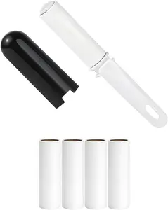 Travel Lint Roller Mini Reusable Lint Remover with Cover and 4 Refills Total 150 Extra Sticky Sheets On The Go Lint Roller for Traveling (Black) Portable Removal
