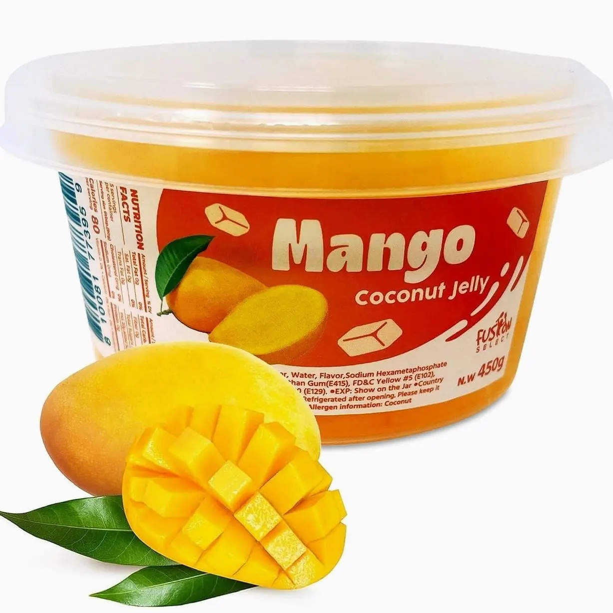 Fusion Select Mango Jelly - Fruity Coconut Gel Snacks & Drinks - Toppings or Add-Ons for Bubble Teas, Yogurt, Ice Cream, Desserts, Snow Fluff - Fruit-Flavored Jellies - Made in Taiwan