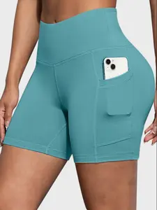 Women's Solid Color Pocket Design Skinny Shorts, Casual Comfy Breathable Shorts for Daily Wear, Ladies Bottoms for Summer Slim