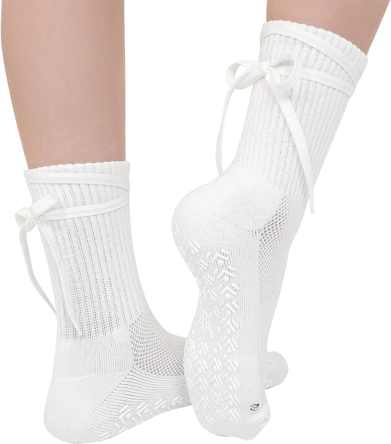 Artfasion Non-Slip Grip Socks for Women: Grippy Non Skid Socks for Pilates | Anti Slip Lace-up Seamless Socks with Gripper Elastic Straps Arch Support Cotton for Barre Studio Workout