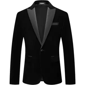 Mens Velvet Blazer Slim Fit Suit Jacket for Men Peaked Lapel One Button Tuxedo Blazer Wedding Prom Dinner