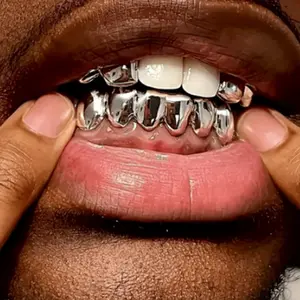 Classic Hip-Hop Teeth Decor Set, Unisex Fashion Party Accessories, Upper Dual Polished Lower Six-Teeth Design, Universal Fit