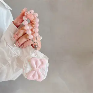 Miaomiao Island Store Wireless Bluetooth Earphone Case with 3D Pink Bow Tie and Convenient Chain for AirPods 2 Generation Pro/Pro2 TPU Protective Sleeve Screen Cover