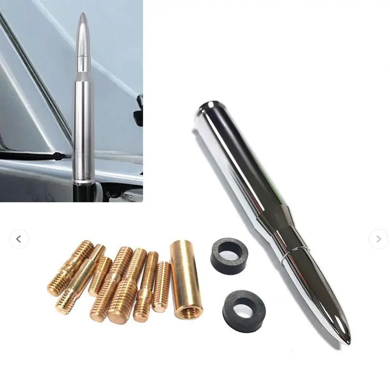 50 Cal Stubby Bullet Antenna for Trucks & Cars, 6061 Aluminum Short Car Accessory with Anti-Theft Design & Universal Fit, Car Accessories