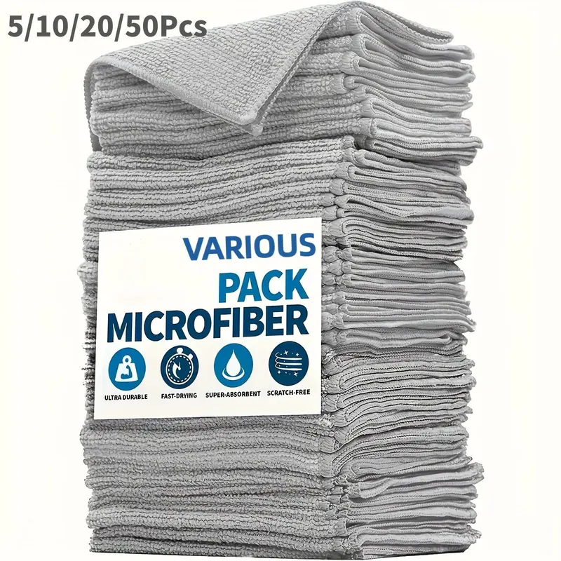 5/10/20/50pcs Microfiber Car Cleaning Towel, Soft Absorbent Durable Cloth, Microfiber Cleaning Cloths, Quick Dry Multi-Purpose Wipe for Cars & Kitchen Use, Car Wash Microfiber Towel, Car Washing Towel, Car Cleaning Supplies