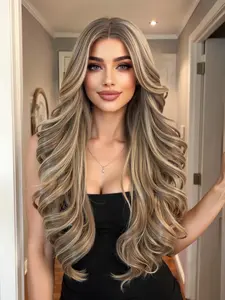 28 Inch Long Wavy Wigs for Women, Glueless HD Wigs, Gorgeous Fluffy Wigs without Bangs, Synthetic Lace Front Wigs for Party, Daily Use