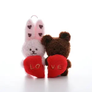 Cute Couple Scented Fuzzy Keychain Set, Bear Rabbit Plush Hanging Ornament, Adorable Heart Toy Charm, Perfect Gift for Lovers