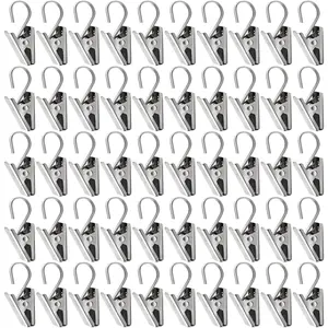 50 PCS Stainless Steel Curtain Hooks Curtain Clips with Hook Curtain Rod Hooks S Hooks for Hanging Curtain Photos Home Decoration Outdoor Christmas Party Wire Holder