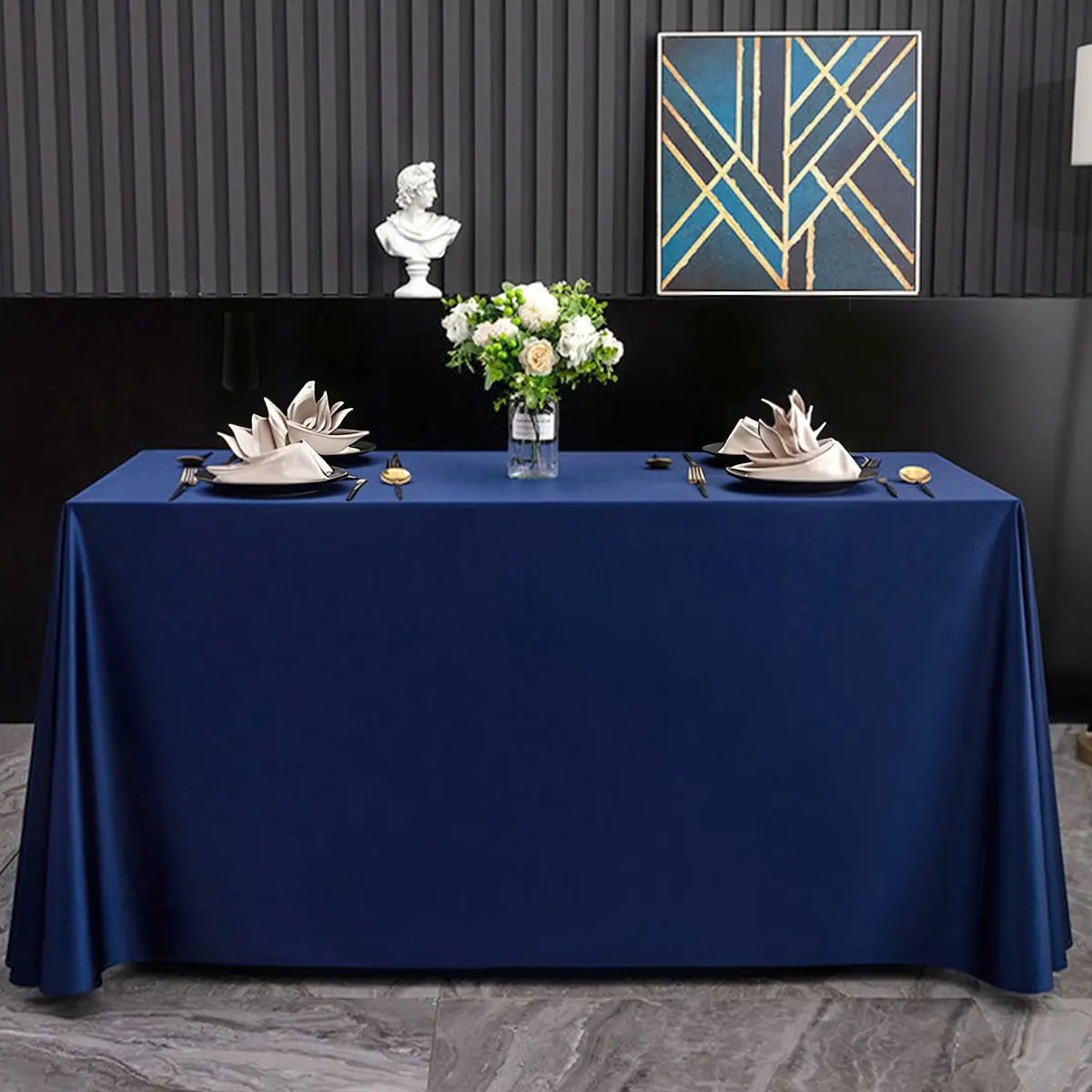 Elegant Blue Tablecloth, Hotel Banquet Rectangular Table Cover, High-End Atmosphere Dining Room Decor, Living Room Table Set