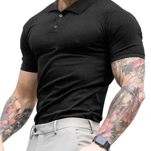 Lehmanlin Men's Slim Fit Muscular Polo Short-Sleeve Stretch Business Formal Casual Sports T-Shirt