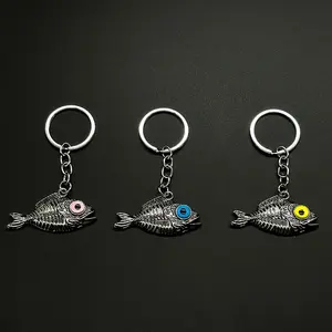 1/20pcs Retro Punk Fish Bone Keychain, Fashion Sports Style Bag Charm, Animal Theme Party Favor with Split Ring Closure and Floating Eye Detail, Keychain Accessories