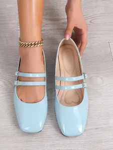 Vintage Soft Square Toe French Flat Shoes, Daily Wear Small Charming Classic Style Low Ankle Mary Jane Slippers, All Seasons PU Leather Rubber Sole