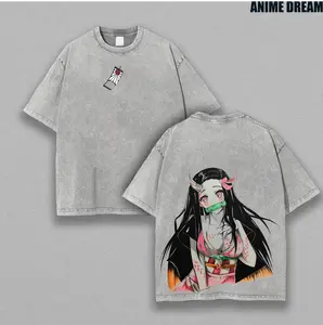 Nezuko Washed Tee, Vintage Demon Slayer Washed Tee Vintage Graphic 90s, Unisex Oversize Anime Manga Acid Washed Lightweight Cotton T-Shirt