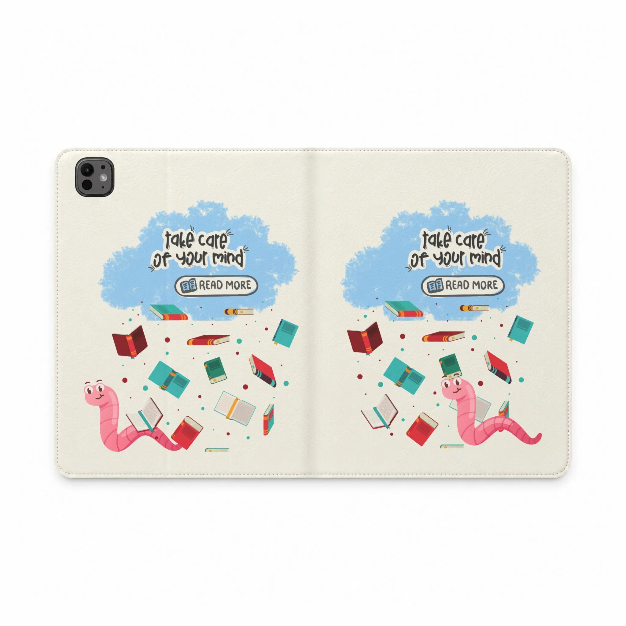 Take Care of Your Mind Tablet Folio Case | Reading Worm Bookshelf Design