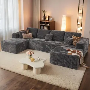 ModMood Compress Sofa Sectional 133x70" Oversized Corduroy Cloud Couch U-Shaped Modular Set with Chaise Ottoman 7 Pillows No Assembly Required Soft Plush Modern Modular Living Room Essential outdoorfun