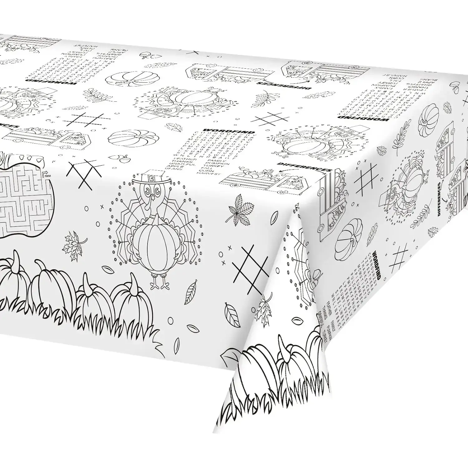 Disposable Animal-Themed Color-In Kraft Paper Tablecloth - Rectangle, 54x88 in Coated Leaf-Print, Easy-to-Clean Autumn Thanksgiving Decor for School Parties