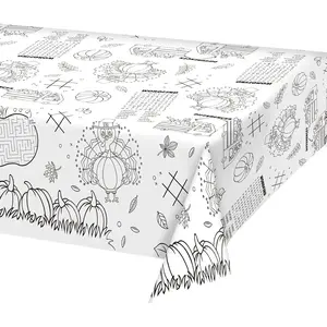 Disposable Fall Thanksgiving Color-in Paper Tablecloth Decoration，Turkey Thanksgiving Day Paper Table Cover for Autumn Children School Party Decor-54 x 88 in