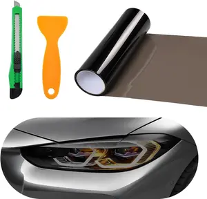 Car Headlight Vinyl Film Sticker Sheet Roll, "*" SelfAdhesive Sticker for Tail Lights Fog Lights, AirRelease Wrap Film Roll with Squeegee & Cutter, Car Accessories (Light Black)