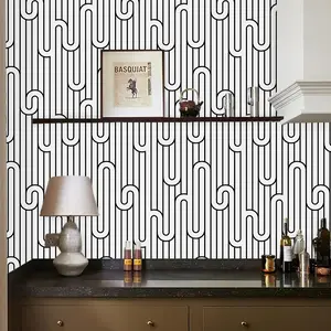 Geometric Line Decorative Wallpaper Roll, Removable Waterproof Wall Sticker for Bedroom Living Room Kitchen Furniture Renovation Easy Install