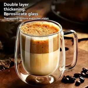 2pcs High Borosilicate Double-Layer Glass Mugs for Home Use, Transparent Heat-Insulated Water Cups with Handles, Large Capacity Glass Cups That Prevent Burns - Perfect for Coffee, Tea, and Smoothies, Burn Prevention|Transparent Design|Durable Glass