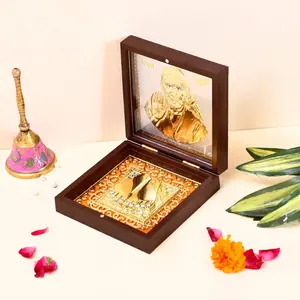 Gold-Plated Sai Baba Photo Frame | With Charan Paduka for Diwali, Housewarming | Sacred Devotional Gift | Elegance in Every Blessing