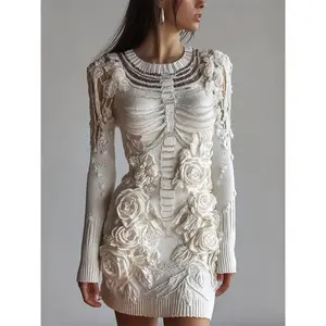 Halloween new street skeleton 3D digital print thick needle hip skirt fall decor