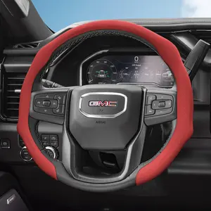 For GMC NAPPA Perforated Leather Steering Wheel Cover, Car Steering Wheel Cover, Anti-slip Breathable Quick-install Design All-season For Sierra 1500/Sierra HD/Yukon/Terrain/Acadia/Canyon/Savana/HUMMER EV/Sierra EV Black Mocha Brown