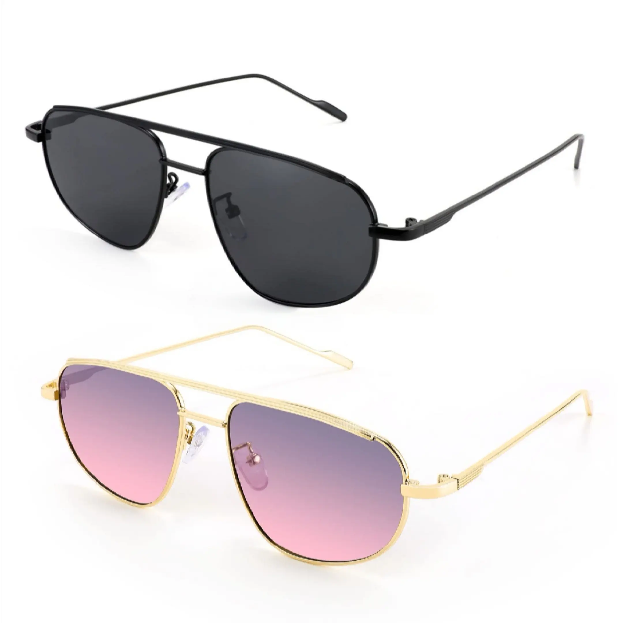 2 Pack Black Frame/Gray Lens+Gold Frame/Gray Pink