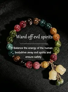 Bellflower Colored Emerald Bracelet with Pendant, Elastic Beaded Bracelet, Adjustable Beaded Design, Ideal Gift for Mom, Couple, Friend, All Seasons, Elastic Bracelets