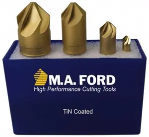 M.A. Ford 4-Piece High-Speed Steel Single-End Countersink Set, 1/4-1" Head Diam, 82° Included Angle, 1/4-1/2" Shank Diam, 6 Flutes, Model 79T000012, Set Of Four