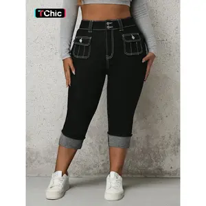 Women's Plus Size High Stretch Denim Jeans, Slim Fitted Design, Large Pockets, Casual Fashion, All Season Wearable Women's Long Pants