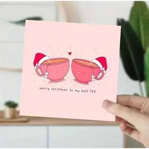 Cute Christmas card - Best Friend Christmas Card, Kawaii Christmas card, Illustrated handmade card