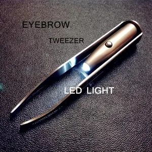 [Upgraded Brow Tweezers] Portable Upgraded LED Light Brow Tweezers | Precision Makeup Tool with Intelligent Design for Perfect Eyebrow Shaping and Fake Lash Application, Battery Powered, Brush Head | Includes Button Battery