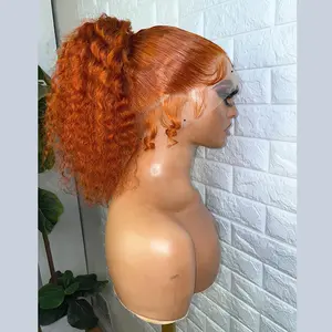 Soft 180%Density 26 inch Ginger Orange Kinky Curly Preplucked Long Lace Front Wig For Women Natural Hairline Synthetic Baby Hair