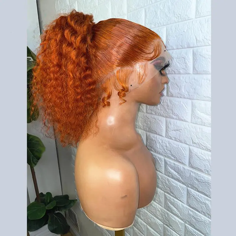 Soft 180%Density 26 inch Ginger Orange Kinky Curly Preplucked Long Lace Front Wig For Women Natural Hairline Synthetic Baby Hair