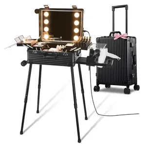Byootique Rolling Makeup Case 24 Inch LED Lighted Mirror Cosmetic Travel Trolley