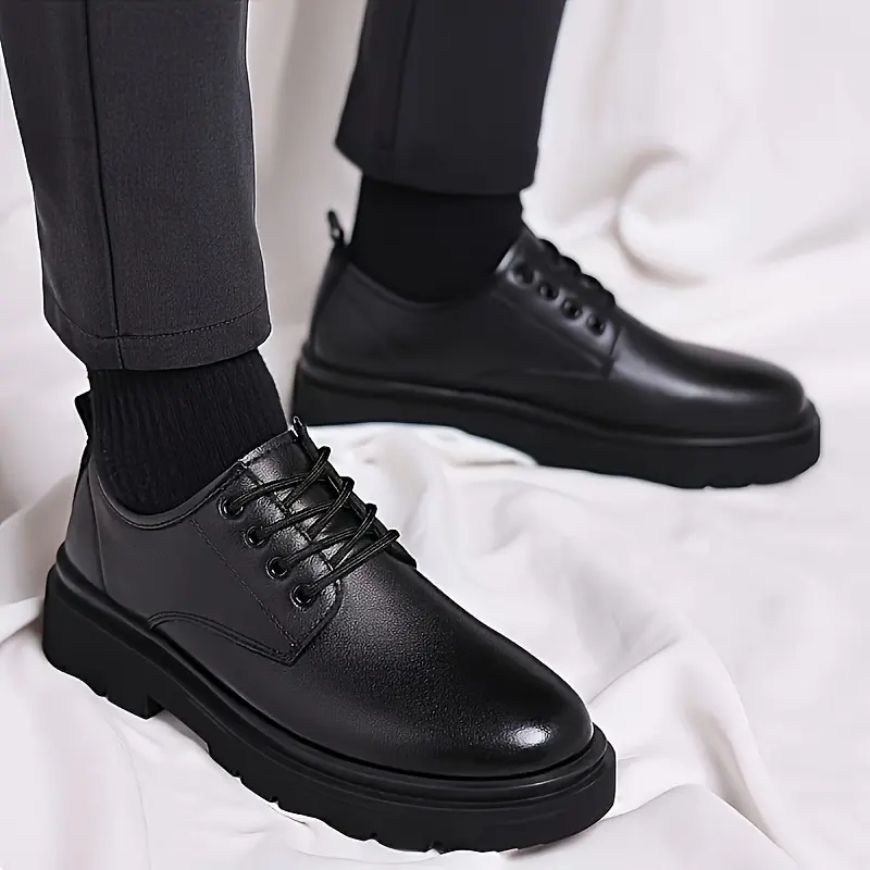 Men's Low-Top Casual Shoes - EVA Thick-Soled, Lightweight Leather & Fabric Upper, Rubber Outsole, Solid Color, for Spring & Autumn Youth Formal Business Wedding Footwear