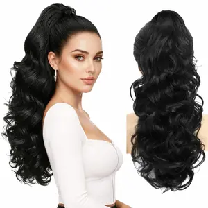 Claw Clip Black Ponytail Extension for Women Long Curly Wavy Pony Tails Hair Extensions Fluffy Natural Looking 24 Inch hair extensions glueless ponytail for Daily Use