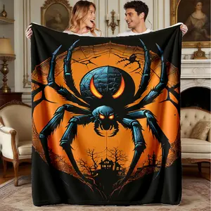 Ultra Soft Flannel Blanket, Premium Fuzzy Bedspread, Lightweight Multi-Use Cover, Halloween Spider Print, Ideal for All Seasons