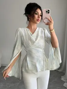 Elegant Plus Size Women's Long Sleeve Fitted Shirt Blouse, Back Tie Design, Printed Pattern, Daily Wear, Button Front, Casual Fashion Top