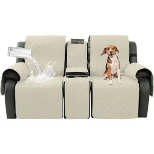 Loveseat Recliner Cover with Center Console,   Pet Cover for Dual Recliner with Straps Design, Split Reclining Loveseat Covers Furniture Pet& Protector ( White)