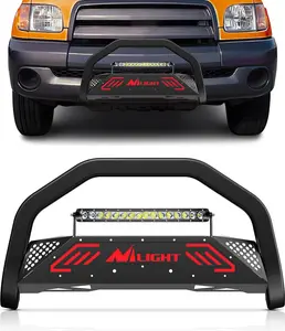 Nilight Bull Bar&License Plate Hole with LED Light Bar Compatible with Toyota Tundra 1999-2006 for Toyota Sequoia 2001-2007 Truck Brush Guard, Front Bumper Push Bar w/Grille Skid Plate Light Mount