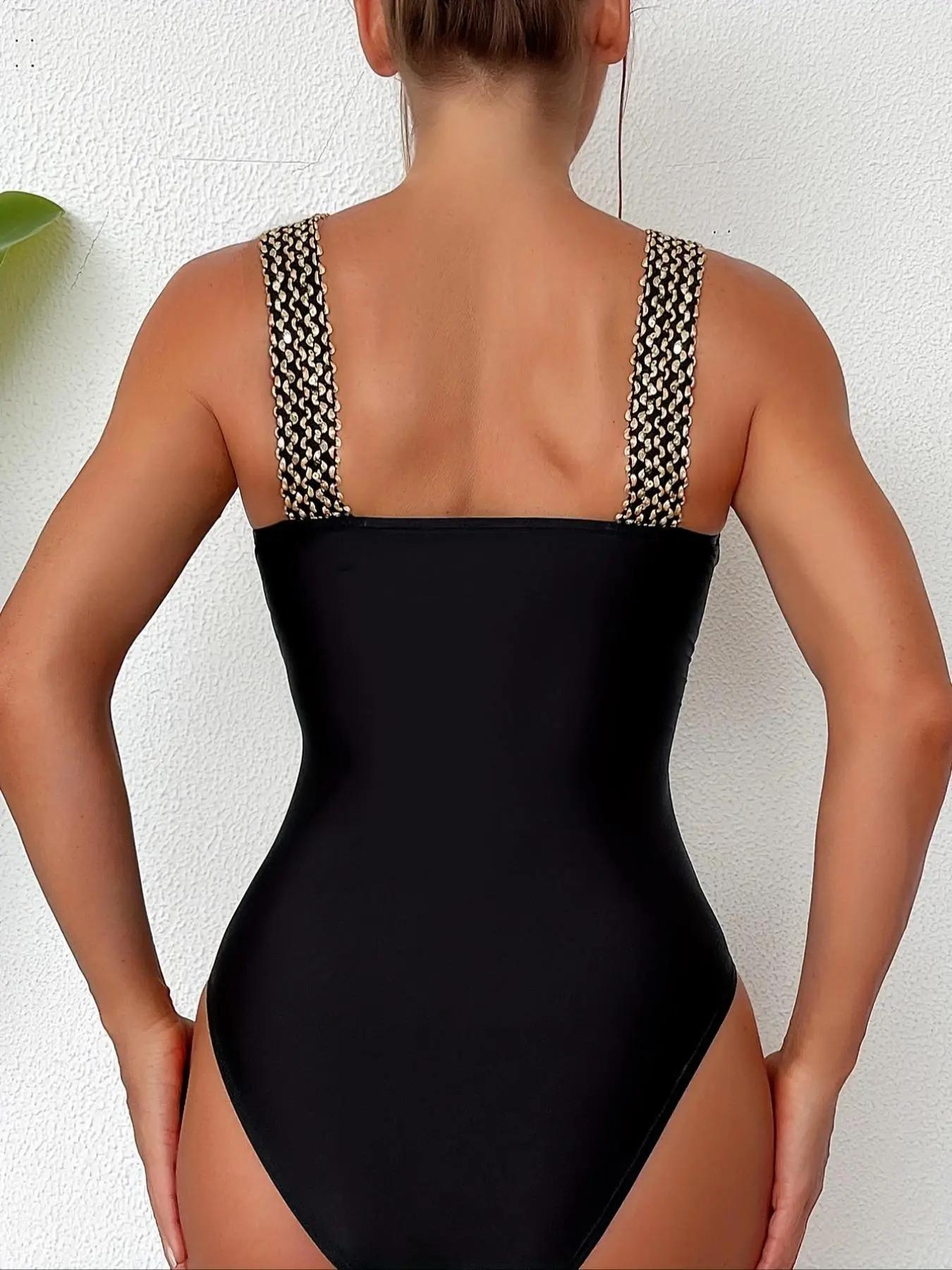 Women's Chevron Print Shirred Backless One-piece Swimsuit, Casual Fashion Wrap V Neck Sleeveless Swimwear for Summer, Ladies Swimwear for Beach Holiday Vacation