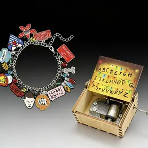 Stranger Things Gift Set Upside Down Bundle Stranger Things Bracelet and Music Box Retro Charm Bracelet Hellfire Club Bracelet Mini Music Box with Iconic Design For the Ultimate Stranger Things Fan
