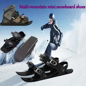 [Lightweight Ski Skates] Lightweight Men's Adjustable Mini Ski Skates |   Low-Temperature Resistant, Friction-Resistant Snowboard Shoes for All Terrain, Ideal for Outdoor Winter Sports and Skateboarding, Winter Sports Footwear, Secure Buckle Closure, Blac