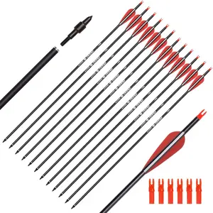 6/12PCS 26/28/30" Carbon Hunting Arrows for Compound Bows Archery Spine 500 with 100 Grain Screw Tips