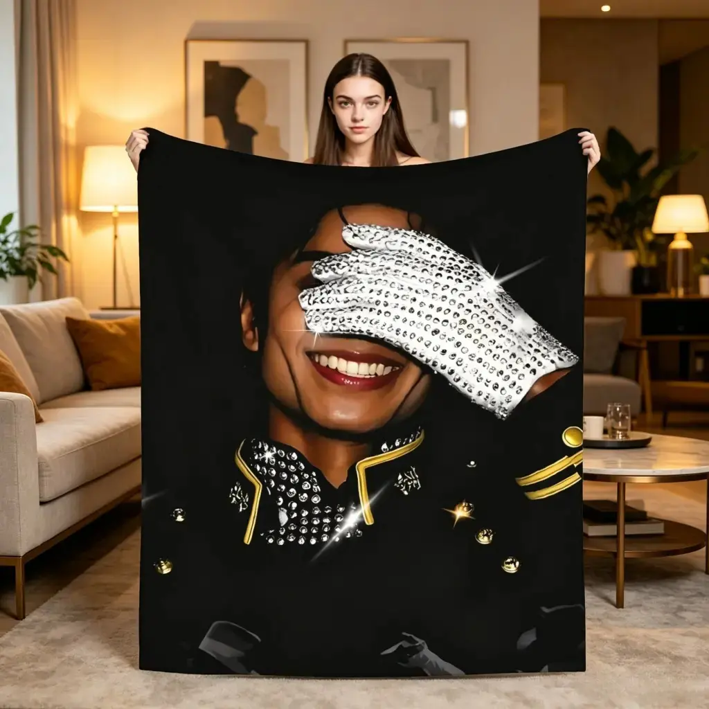 Michael Jackson Iconic Glove Flannel Blanket, Soft Warm Throw, Living Room Sofa Bed Cover for Fans