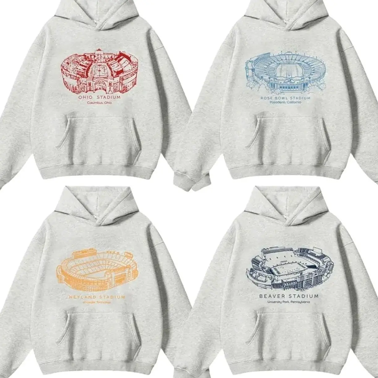College Football Stadium Hoodie, Ash Grey Unisex Hooded, Vintage Game Day Football Hoodie for Men and Women, Perfect Gift for Football Fans and Family Casual Shirt