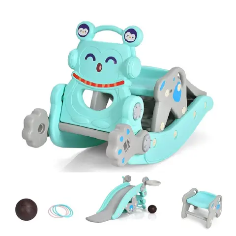 Costzon Toddler Slide Rocking Toy with Basketball Hoop, Rocking Horse,  Foldable Climber Rocking slide playset for Both Indoors Outdoor Use,  Gift Season BlackFriday Friends Giving